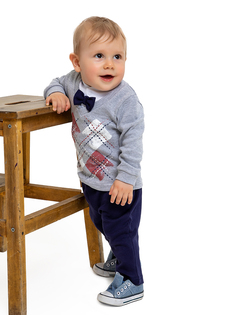 Костюм Маленький джентельмен Веселый малыш 463/464/334/мд/G_Серый меланж-синий_92