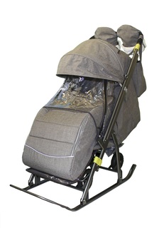 Санки-коляска SNOW GALAXY Kids-3-3-С Джинс серый на больших колесах+сумка+варежки