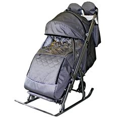 Санки-коляска SNOW GALAXY Kids-3-2-Т Серебро крупный ромб на больших колесах+сумка+варежки