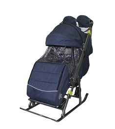 Санки-коляска SNOW GALAXY Kids-3-3-С Джинс тёмно-синий на больших колесах+сумка+варежки