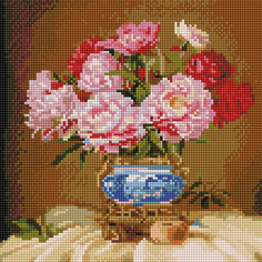 Алмазная мозаика Сильвертойз Пионы в китайской фарфоровой фазочке KM0705