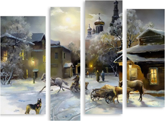 Картина модульная на холсте Модулка Зима в деревне 150x119см