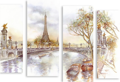 Картина модульная на холсте Модулка Париж красками 170x127 см