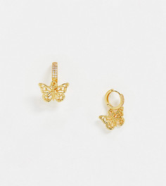 Серьги-кольца с позолотой 14 карат и подвеской-бабочкой ASOS DESIGN