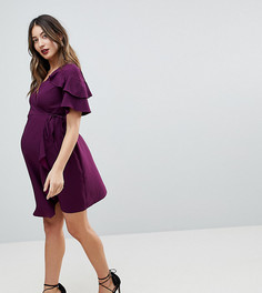 Платье мини с запахом и оборкой ASOS Maternity-Фиолетовый