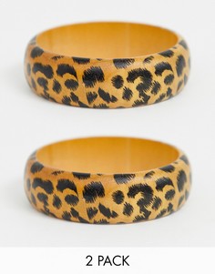 Набор из 2 деревянных браслетов с леопардовым принтом Glamorous-Мульти