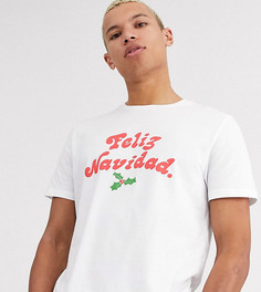 Новогодняя футболка с принтом на груди ASOS DESIGN Tall-Белый