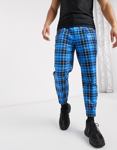 Синие строгие зауженные брюки в клетку ASOS DESIGN-Синий