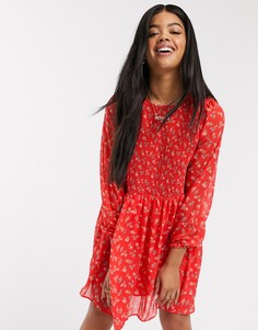 Свободное платье мини со сборками и цветочным принтом ASOS DESIGN-Мульти