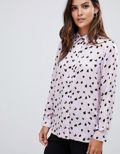 Атласная рубашка с длинными рукавами и принтом звездочек ASOS DESIGN-Мульти
