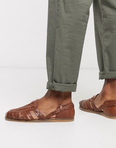 Светло-коричневые кожаные плетеные сандалии ASOS DESIGN-Светло-коричневый