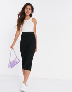 Черная юбка миди в рубчик ASOS DESIGN-Черный