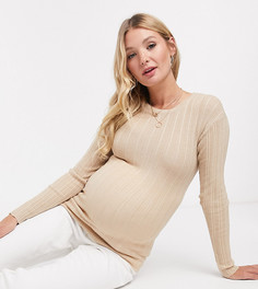 Джемпер в рубчик с круглым вырезом ASOS DESIGN Maternity-Бежевый