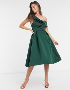 Зеленое платье миди для выпускного с драпировкой ASOS DESIGN-Зеленый
