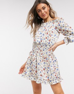 Атласное платье мини с цветочным принтом ASOS DESIGN-Мульти