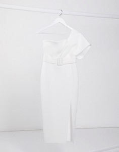 Платье-футляр мили на одно плечо с поясом ASOS DESIGN-Белый