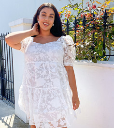 Белое платье мини с цветочным принтом Fashion Union Plus-Белый