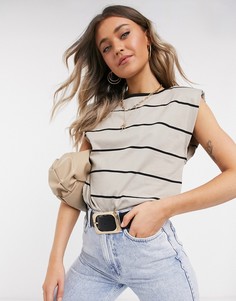 Футболка без рукавов в полоску с уплотненными плечами ASOS DESIGN-Черный
