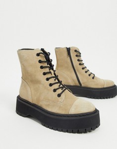 Светло-коричневые кожаные ботинки на шнуровке Vero Moda-Светло-коричневый