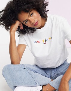 Белая футболка с разноцветным логотипом Tommy Jeans-Белый