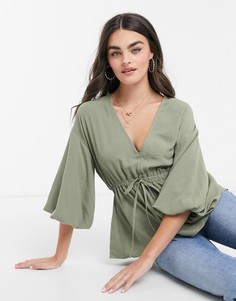 Топ-кимоно светлого цвета хаки ASOS DESIGN-Зеленый