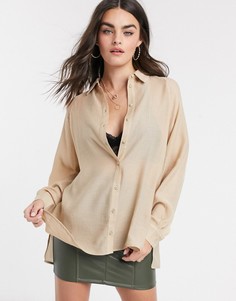 Бежевая фактурная рубашка бойфренда с длинными рукавами ASOS DESIGN-Мульти