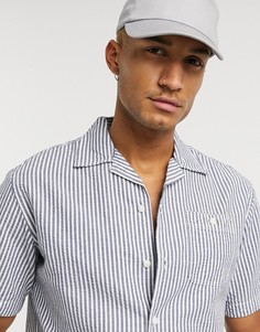 Рубашка в тонкую полоску темно-синего цвета с короткими рукавами Jack & Jones-Темно-синий