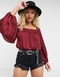 Фиолетовый боди с пышными рукавами и сборками Free People