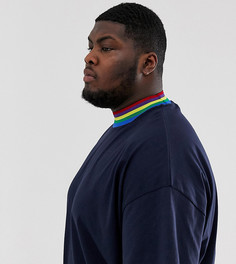 Темно-синяя длинная oversize-футболка с разноцветным высоким воротом ASOS DESIGN Plus-Темно-синий