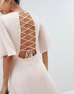 Платье макси с рукавами клеш и шнуровкой на спине TFNC-Розовый