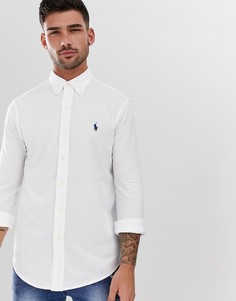 Белая облегающая рубашка из пике с пуговицами и логотипом Polo Ralph Lauren-Белый