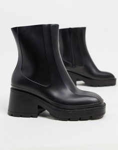 Черные резиновые ботинки на каблуке ASOS DESIGN-Черный