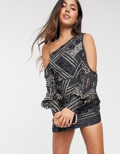 Платье мини с отделкой и открытыми плечами ASOS DESIGN-Серый