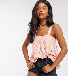 Топ без рукавов с вышивкой ришелье ASOS DESIGN Petite-Оранжевый