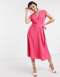 Ярко-розовое платье миди без рукавов с поясом ASOS DESIGN-Розовый