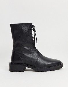Черные кожаные ботинки на шнуровке ASOS DESIGN-Черный