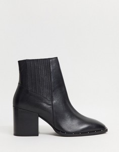 Черные кожаные ботинки на блочном каблуке ASOS DESIGN-Черный