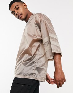 Бежевая длинная oversized-футболка с широкими рукавами 3/4 от ASOS DESIGN-Зеленый