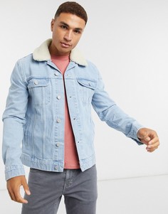 Светлая джинсовая куртка со съемным воротником из искусственного меха ASOS DESIGN-Синий