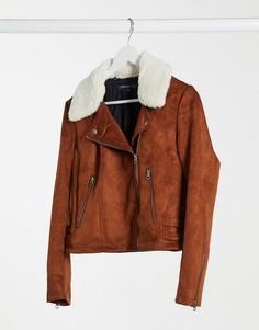 Светло-коричневая байкерская куртка из искусственной замши French Connection-Коричневый