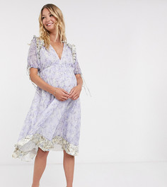 Платье с цветочным принтом и атласной отделкой ASOS DESIGN Maternity-Мульти