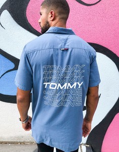 Синяя рубашка с короткими рукавами и логотипом на спине Tommy Jeans-Синий
