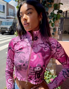 Кроп-топ в стиле 90-х с длинными рукавами от комплекта Jaded London-Розовый