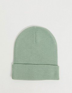 Шалфейно-зеленая шапка-бини с отворотом ASOS DESIGN-Зеленый