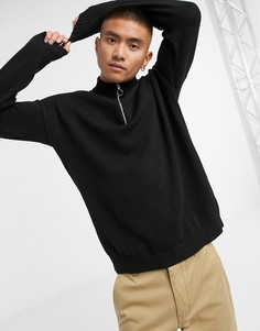 Черный хлопковый oversized​​​​​​​-джемпер с короткой молнией ASOS DESIGN