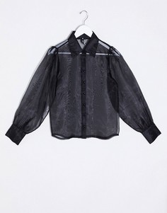 Черная блузка из органзы с объемными рукавами Influence-Черный