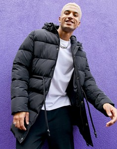 Черный пуховик со шнурком на талии ASOS DESIGN