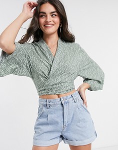 Топ цвета хаки с запахом и рукавами "летучая мышь" ASOS DESIGN-Мульти