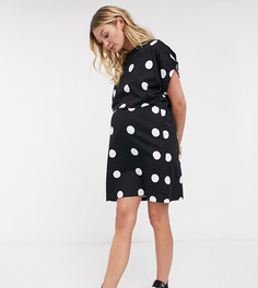 Черное платье-футболка мини в горошек для кормления ASOS DESIGN Maternity-Черный