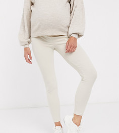 Леггинсы в рубчик с широким поясом ASOS DESIGN Maternity-Кремовый